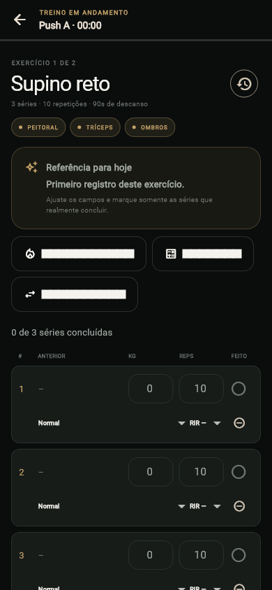 Tela de treino em andamento